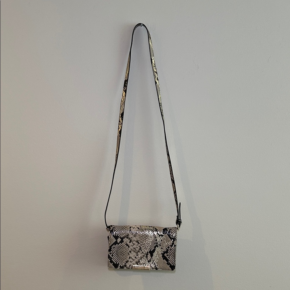 Express Snake Print Crossbody Bag, removable strap to clutch  - Black and Cream